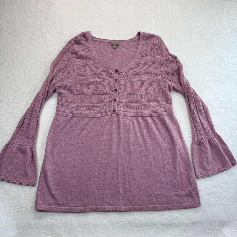 J.Jill Angora Blend Sweater Knit Top Bell Sleeve Button Front L